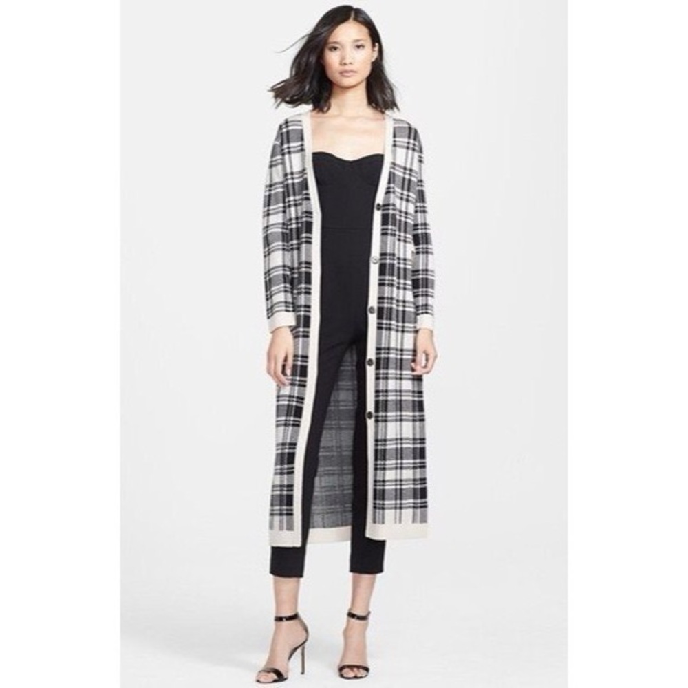 Haute Hippie Plaid Sweater Coat Duster Long Cardigan